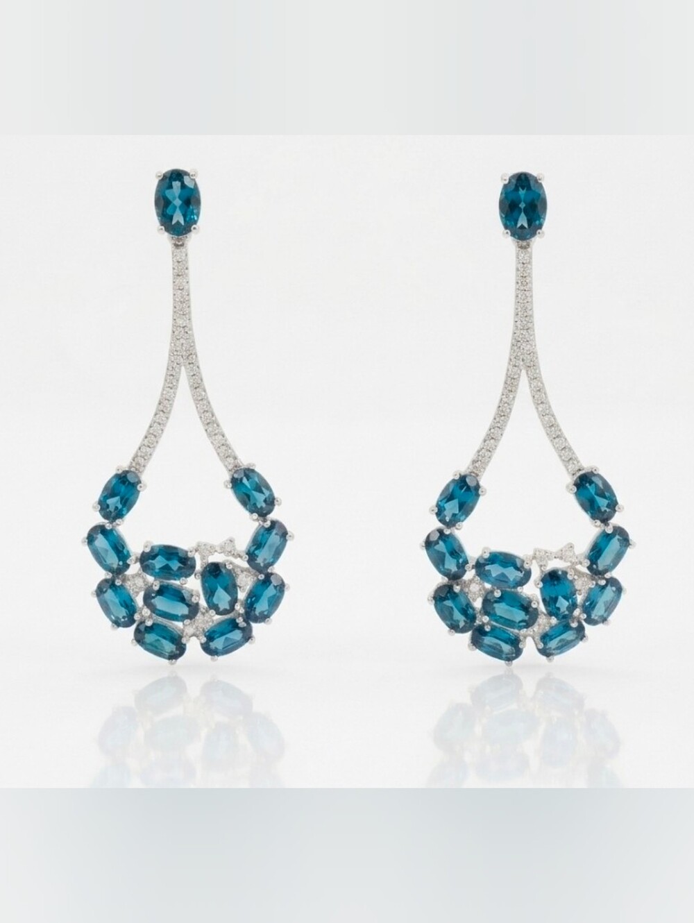 Genuine London Blue Topaz & White Zircon Dangle Earrings Sterling Silver!